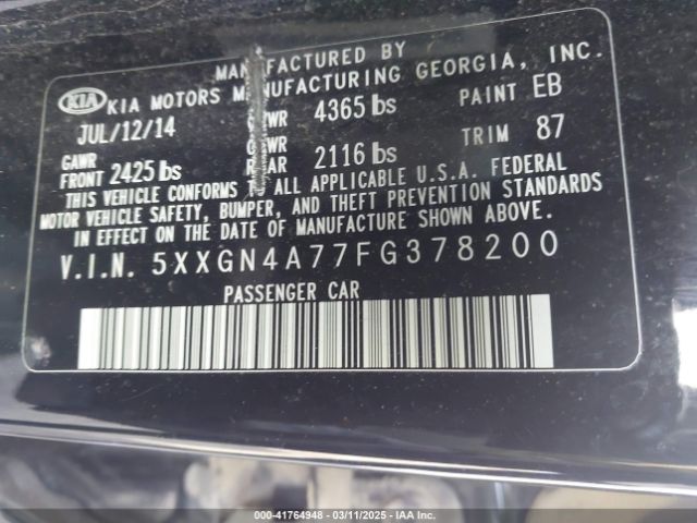 5XXGN4A77FG378200 KIA OPTIMA EX