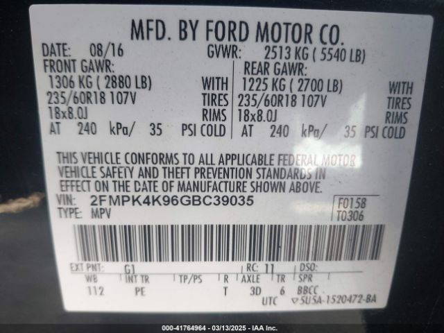 2FMPK4K96GBC39035 Ford Edge Titanium