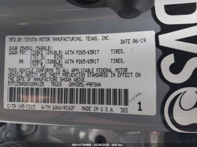 5TFCZ5AN2KX204125 Toyota Tacoma Sr5 V6