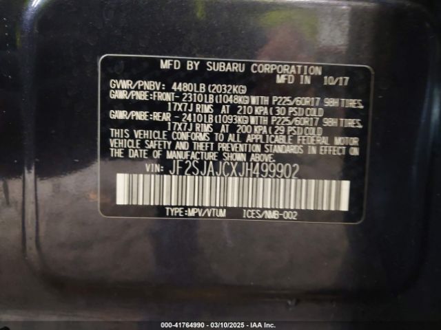 2018 SUBARU FORESTER JF2SJAJCXJH499902 Photo 8