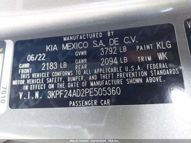 3KPF24AD2PE505360 KIA Forte Lxs