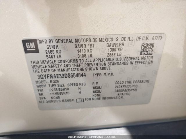 2013 CADILLAC SRX 3GYFNAE33DS654844 Photo 8