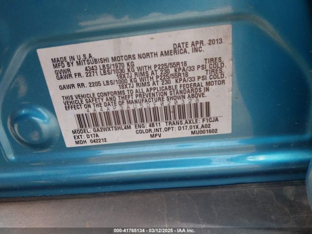 2013 MITSUBISHI OUTLANDER SPORT 4A4AP3AU5DE020328 Photo 8