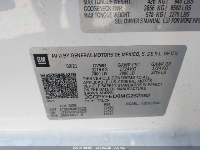 3GCPYFED0MG262382 Chevrolet Silverado 1500 4wd  Short Bed Lt Trail Boss