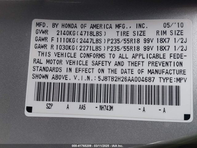 2010 ACURA RDX 5J8TB2H26AA004687 Photo 8