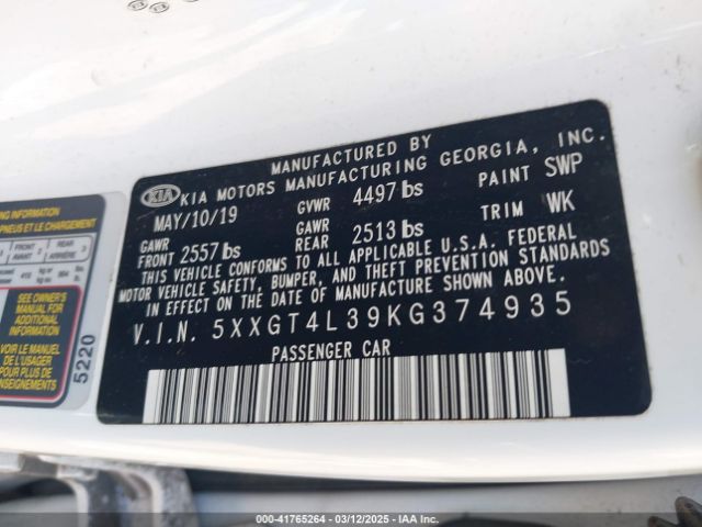 5XXGT4L39KG374935 KIA Optima Lx