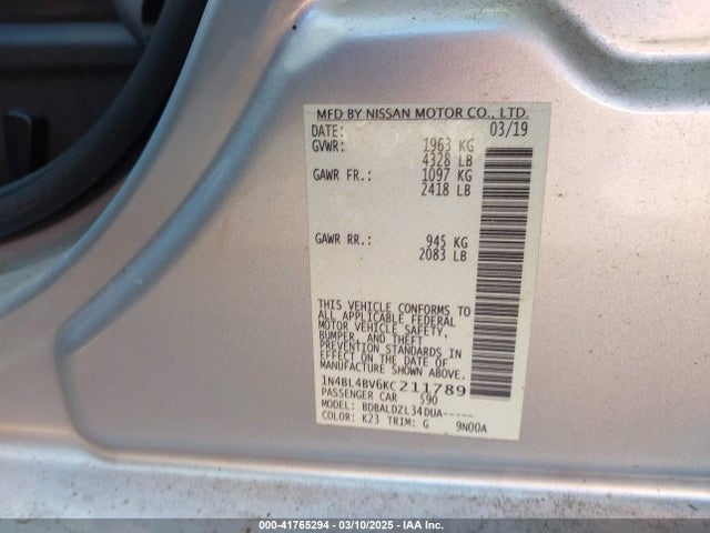 1N4BL4BV6KC211789 Nissan Altima 2.5 S