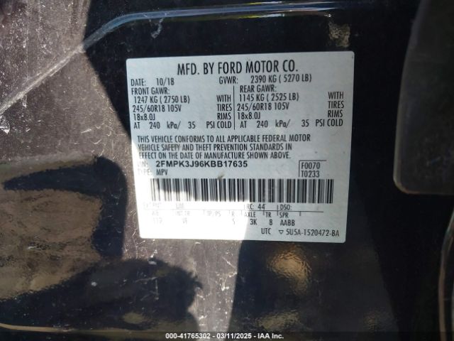 2FMPK3J96KBB17635 Ford EDGE SEL