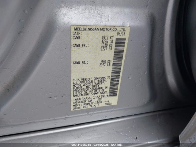 1N4AL3AP5GC192300 Nissan Altima 2.5 Sv