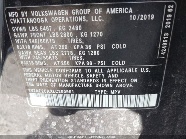 1V2AC2CAXLC200901 Volkswagen 2.0 tsi