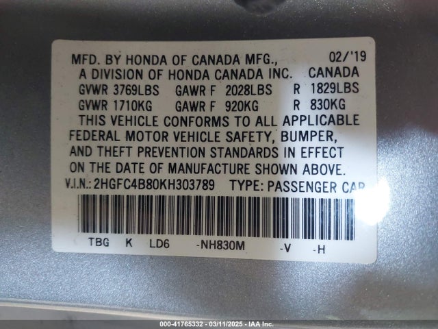 Honda Civic Sport 2019 2HGFC4B80KH303789 Image 9