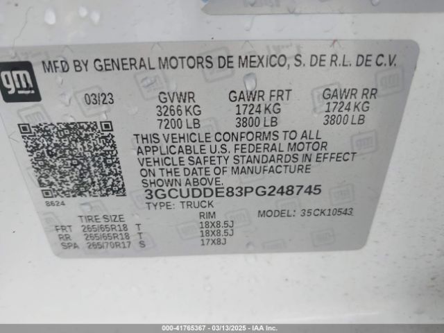3GCUDDE83PG248745 Chevrolet Silverado 1500 4wd  Standard Bed Lt