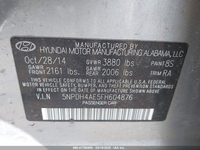 Hyundai ELANTRA SE 2015 5NPDH4AE5FH604876 Image 9