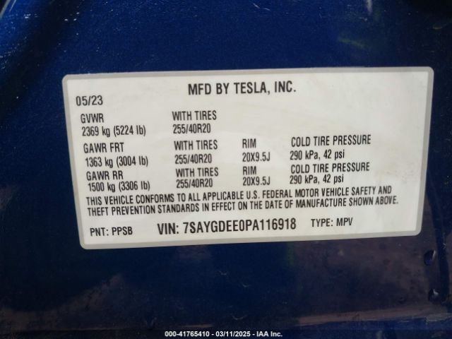 7SAYGDEE0PA116918 Tesla Model Y Awd/long Range Dual Motor All-wheel Drive