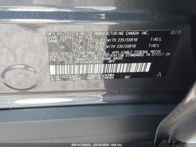 2T3C1RFV0SW380344 Toyota Rav4 Xle Premium