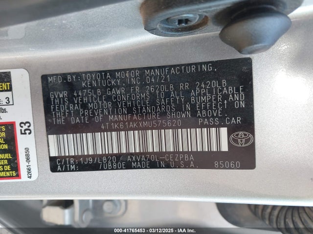 4T1K61AKXMU575620 Toyota CAMRY XSE