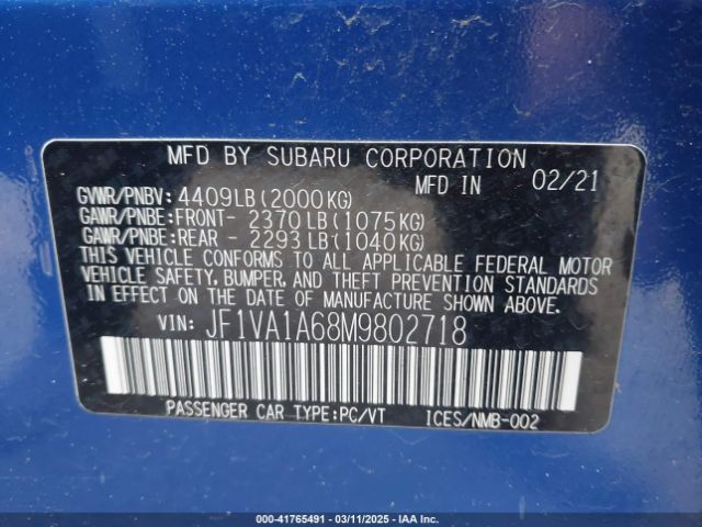 JF1VA1A68M9802718 Subaru WRX