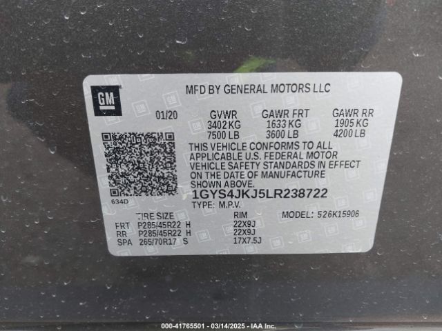 1GYS4JKJ5LR238722 Cadillac Escalade Esv 4wd Premium Luxury