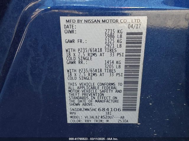 5N1DR2MN5HC684106 Nissan Pathfinder S