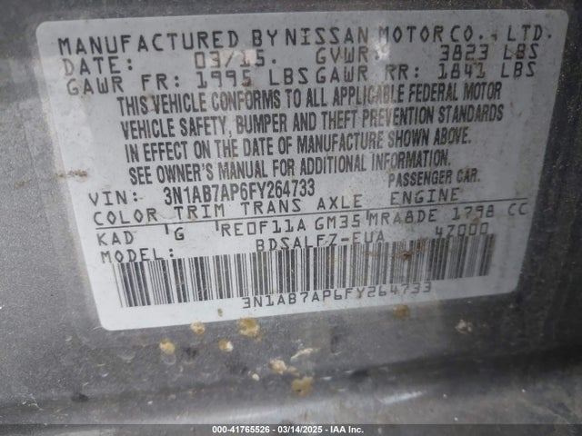 3N1AB7AP6FY264733 Nissan Sentra Fe+ S