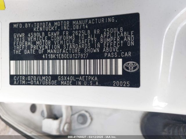4T1BK1EB0EU127927 Toyota AVALON LIMITED