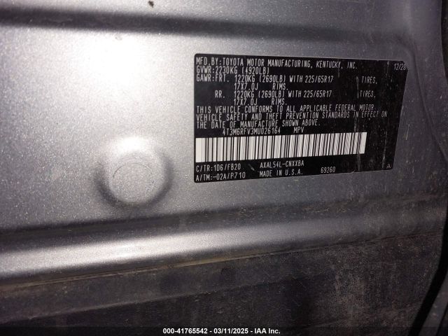 4T3M6RFV3MU026164 Toyota Rav4 Hybrid Le