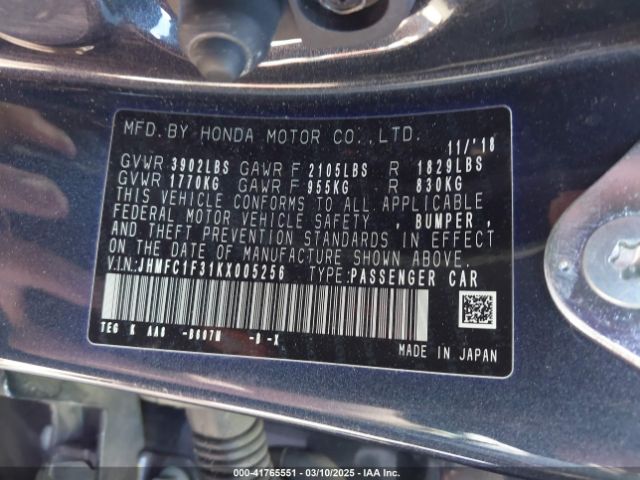 JHMFC1F31KX005256 Honda CIVIC EX