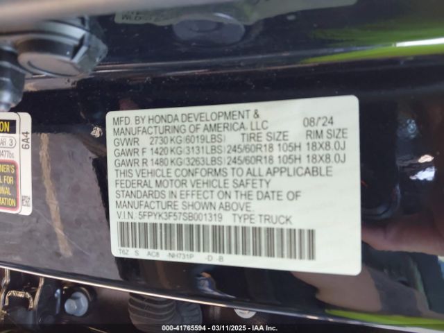 5FPYK3F57SB001319 Honda Ridgeline Rtl