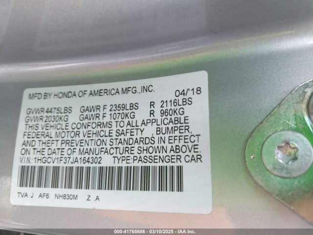 1HGCV1F37JA164302 Honda Accord Sport