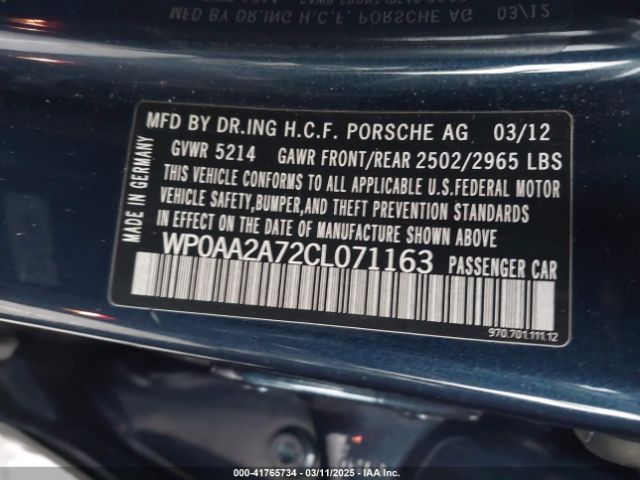 2012 PORSCHE PANAMERA WP0AA2A72CL071163 Photo 8