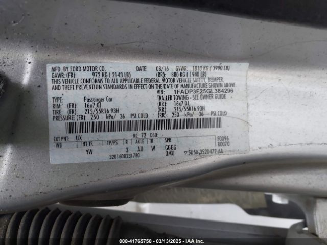 1FADP3F25GL384296 Ford FOCUS SE
