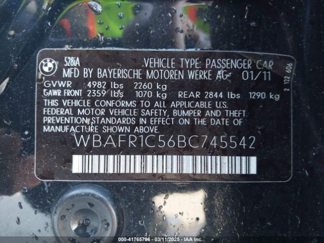 2011 BMW 528I WBAFR1C56BC745542 Photo 8