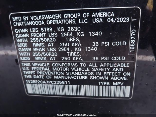 1V2BE2CA7PC225811 Volkswagen Atlas Cross Sport 3.6l V6 Sel