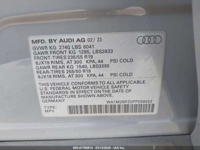 WA1M2BFZ0PP039552 Audi Q4 E-tron Prestige 50 Quattro