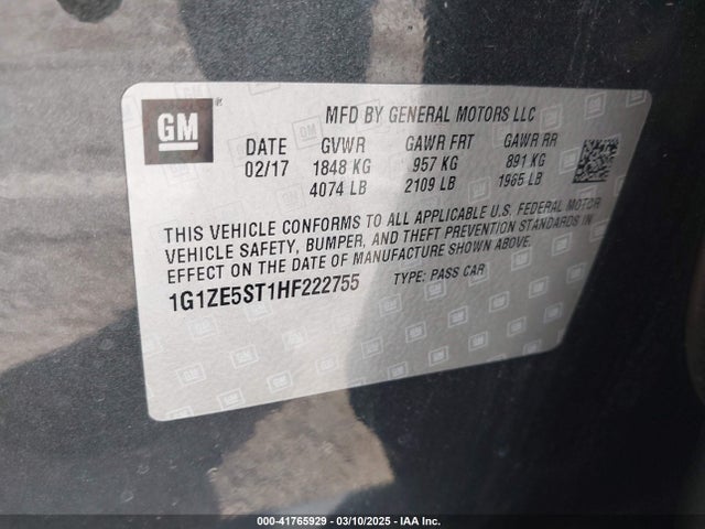 1G1ZE5ST1HF222755 Chevrolet lfv - di: direct injection, vvt: variable valve timing, gen 1