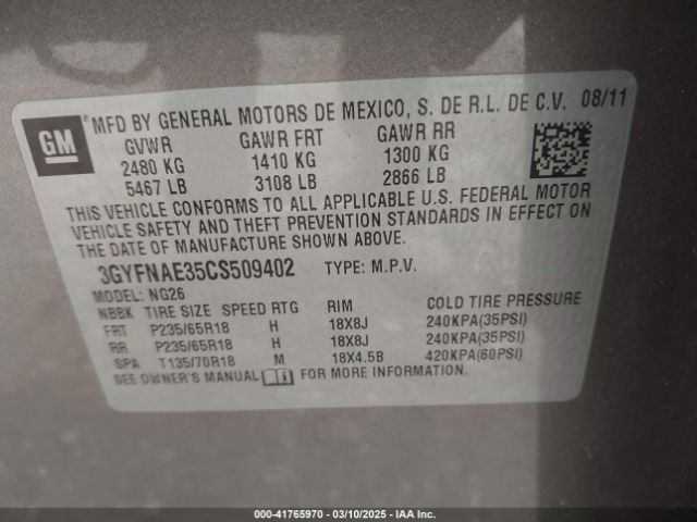 2012 CADILLAC SRX 3GYFNAE35CS509402 Photo 8