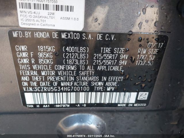 3CZRU5G34HG700100 Honda HR-V LX