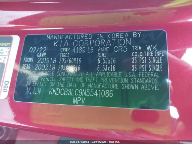 KNDCB3LC9N5541086 KIA Niro Lxs