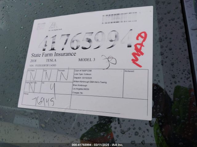 5YJ3E1EB7JF114305 Tesla Model 3 Long Range/performance