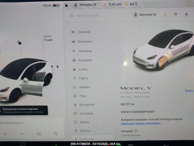 2021 TESLA MODEL Y 5YJYGDEE9MF149217 Photo 6