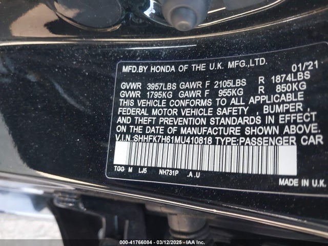 SHHFK7H61MU410818 Honda CIVIC EX