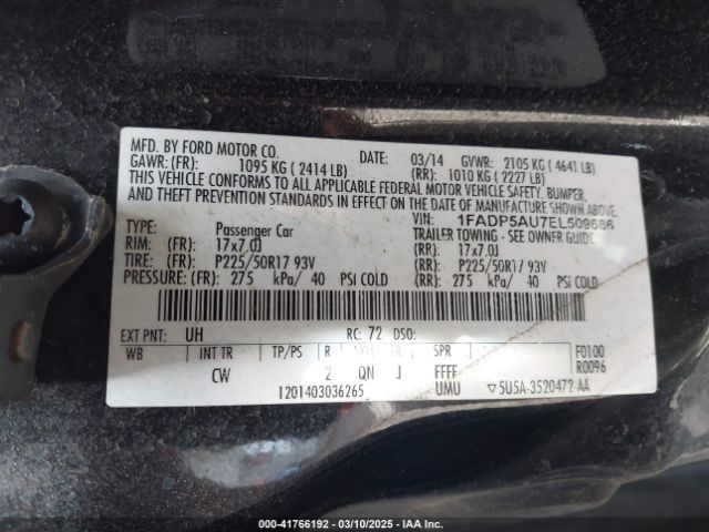 1FADP5AU7EL509686 Ford C-max Hybrid Se