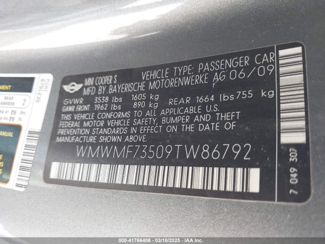 2009 MINI COOPER S WMWMF73509TW86792 Photo 8