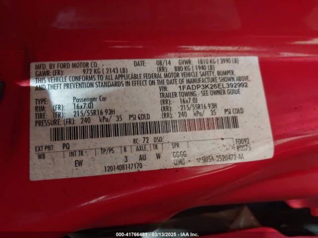 1FADP3K26EL392992 Ford FOCUS SE