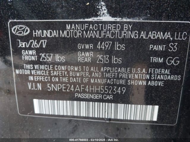 5NPE24AF4HH552349 Hyundai SONATA SE