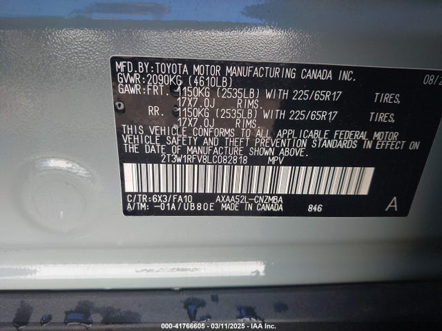 2T3W1RFV8LC082818 Toyota Rav4 Xle