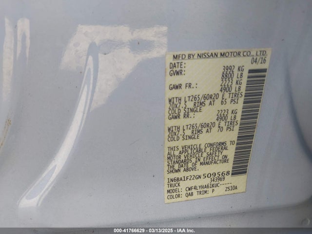 1N6BA1F22GN509568 Nissan Titan Xd Platinum Reserve Diesel