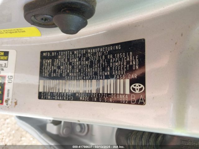 5YFBURHE4HP733848 Toyota 2zr-fe