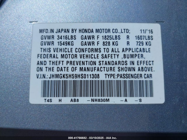 JHMGK5H59HS011308 Honda FIT LX