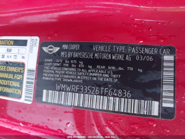 2006 MINI COOPER WMWRF33526TF64836 Photo 8
